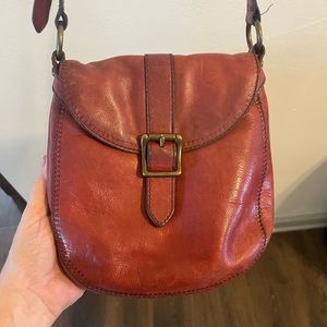 Red leather fossil crossbody satchel bag purse